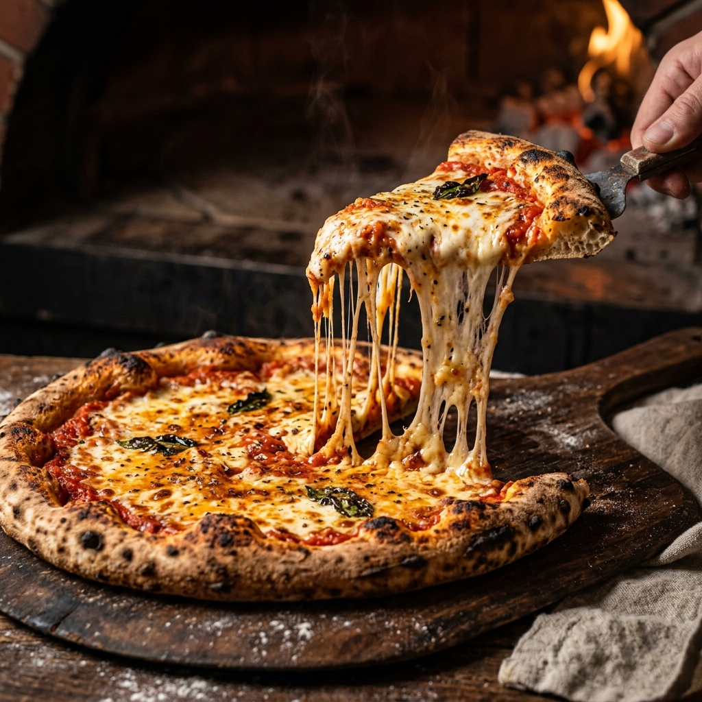 Freshly Baked Cheesy Pizza at Kesar